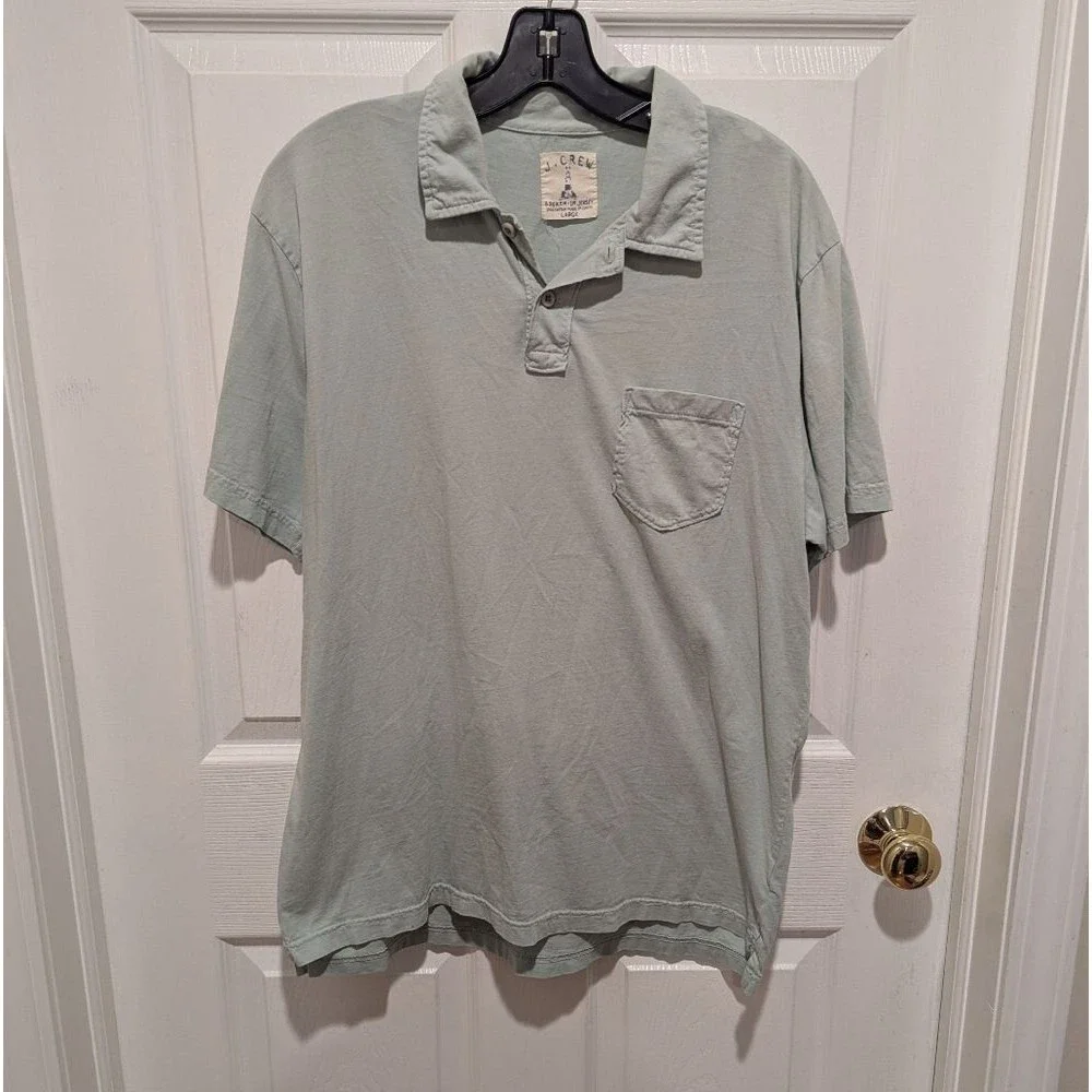 J. Crew Men's Size Large Broken In Jersey 100% Cotton‎ Light Green Polo Shirt